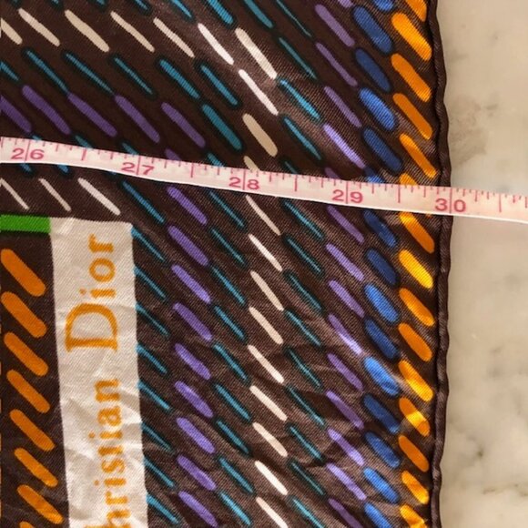 CHRISTIAN DIOR Silk Geometric Large Square Scarf Earth Tones Vintage - Picture 15 of 16